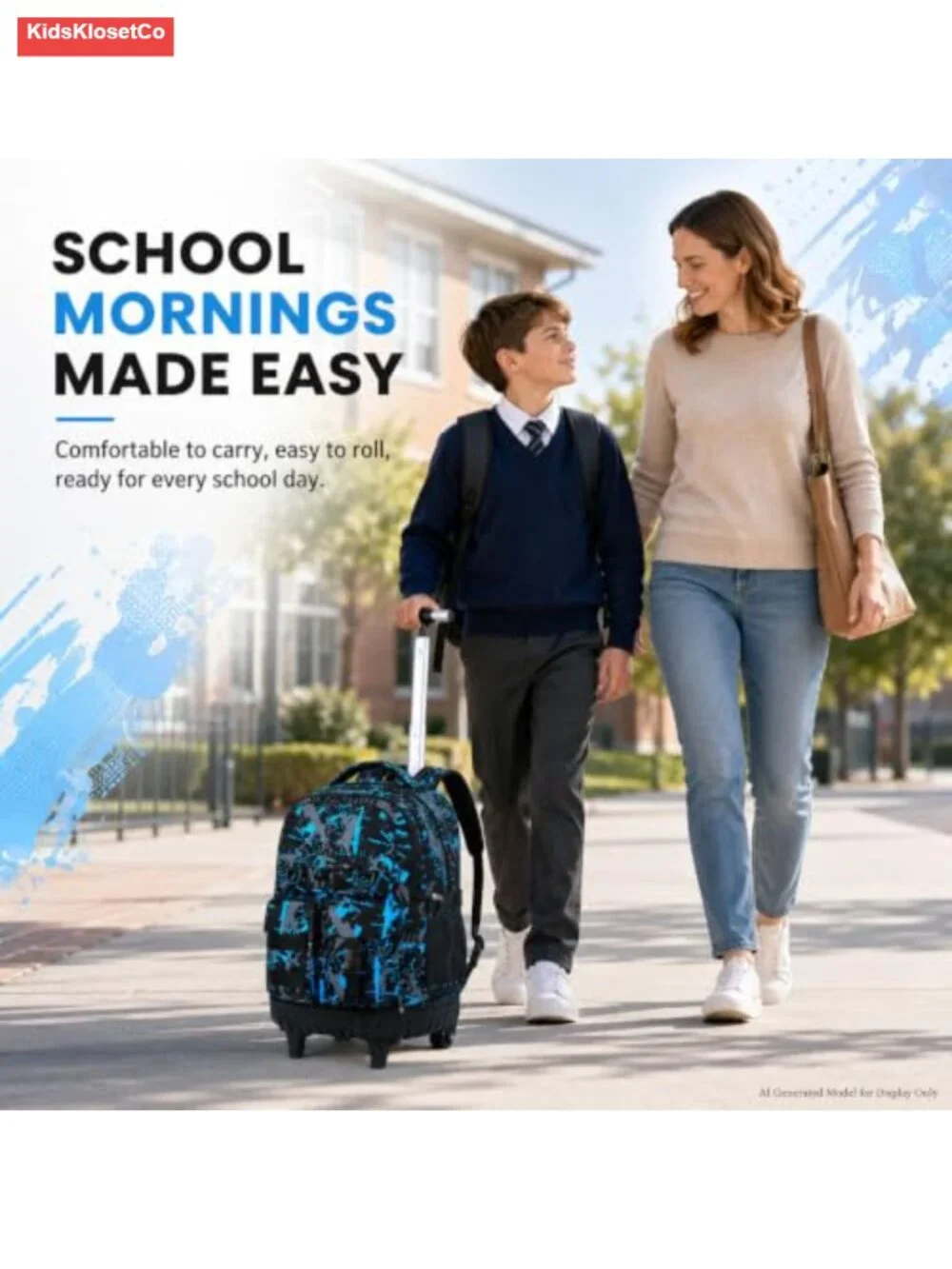 Wheeled Backpack Set for Boys Rolling Bookbag with Lunch Box & Pencil Bag